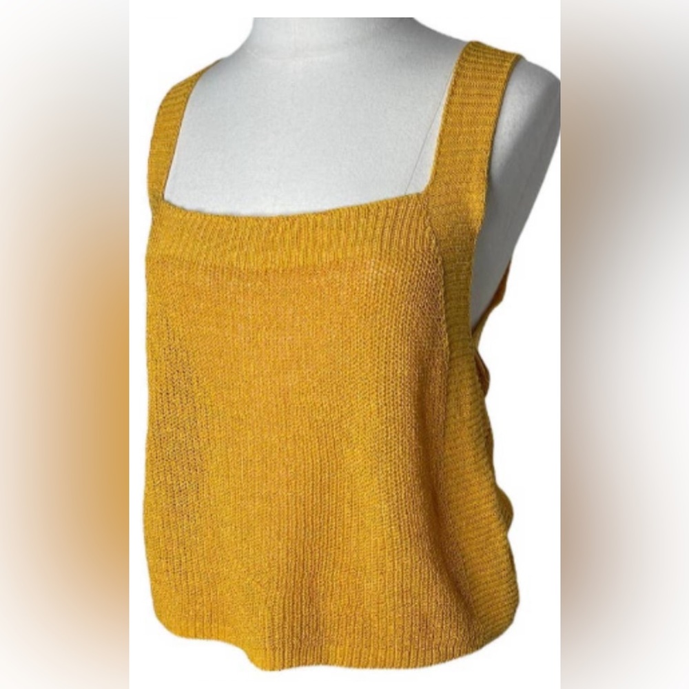 ZARA Knit Tank Rich Golden Yellow Weighted Fabric Blend Unique Weave Luxe Vibe